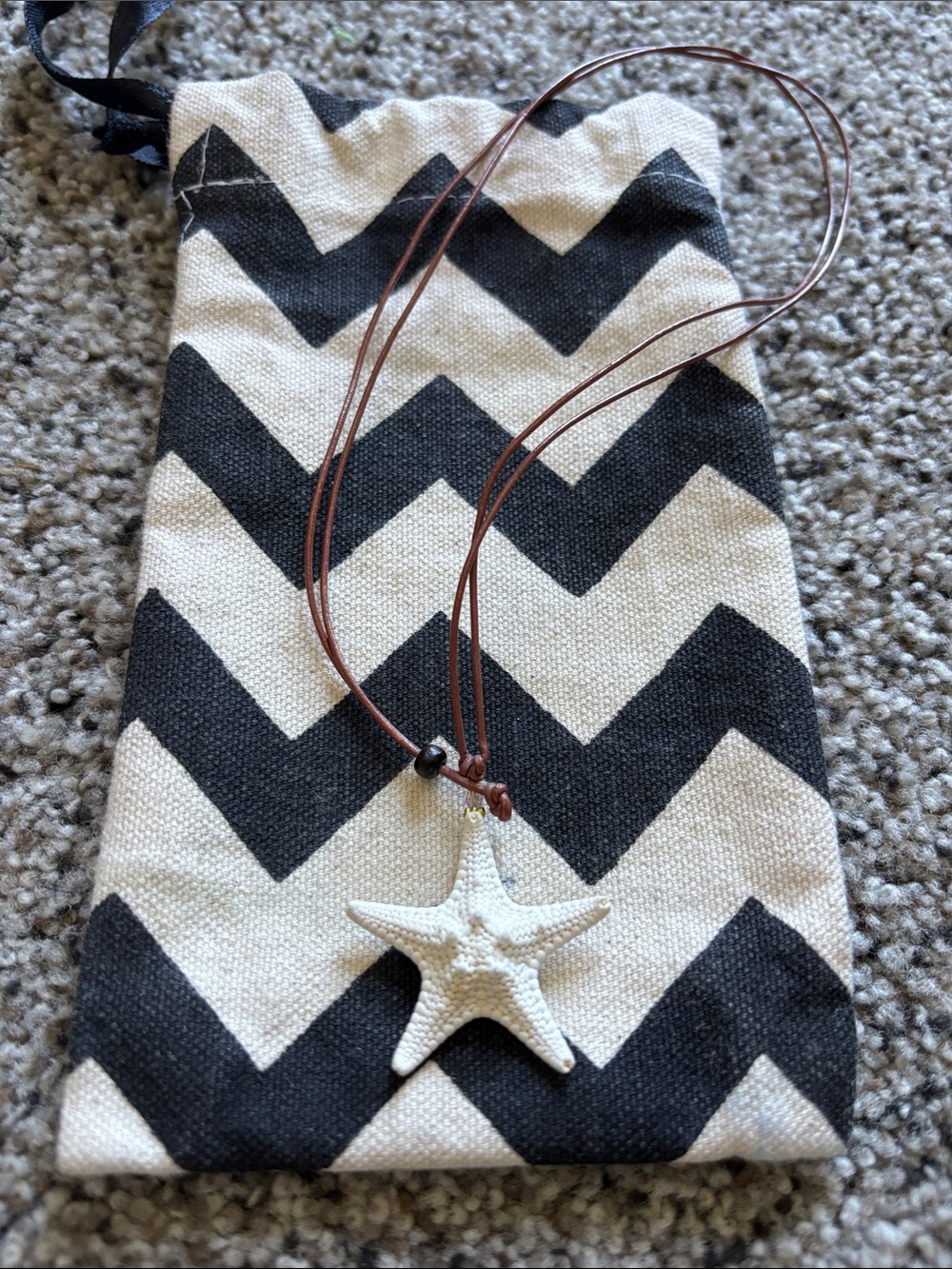 Handmade White Starfish Pendant Necklace for Kids - Adjustable Brown Cord
